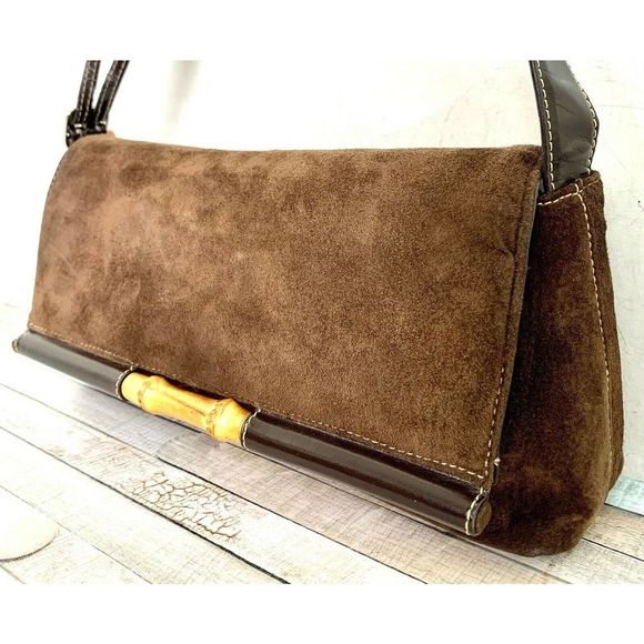 La Laurent BROWN GENUINE SUEDE LEATHER FLAP SATCHEL SHOULDER BAG HANDBAG PURSE - Picture 3 of 11